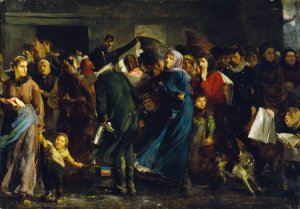 La queue a la boucherie en 1871 by Clement-Auguste Andrieux Oil Painting