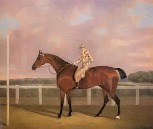 Memnon, a Chestnut Racehorse, with Jockey Up by Clifton Tomson Oil Painting