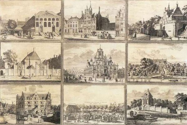 Nine Images of Public Buildings of Delft by Coenraet Decker - Hand-Painted Oil Painting Reproduction