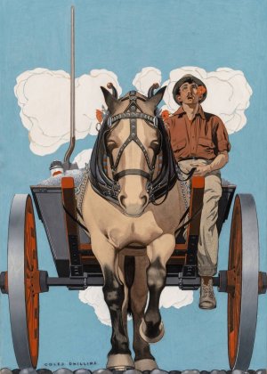 Man riding a horse drawn cart by Coles Phillips Oil Painting
