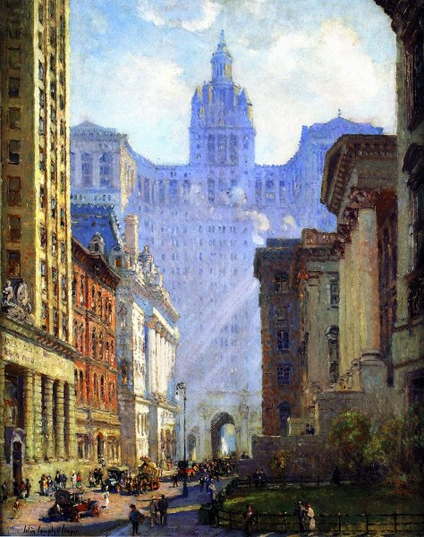 Chambers Street and the Municipal Building, N.Y.C. by Colin Campbell Cooper - Hand-Painted Oil Painting Reproduction