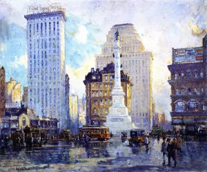 Columbus Circle by Colin Campbell Cooper - Oil Painting Reproduction