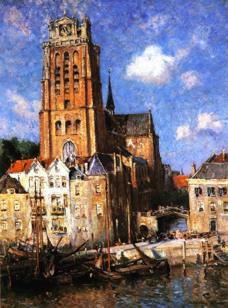 Main Product Photo of Dordrecht Harbor Painting by Colin Campbell Cooper