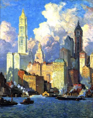 Hudson River Waterfront painting by Colin Campbell Cooper