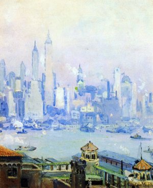 Lower Manhattan View: One of a Pair of Paintings