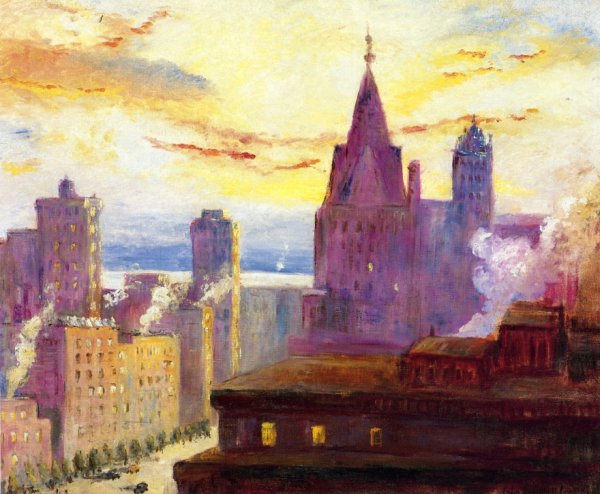 Main Product Photo of Rooftops at Sunset Painting by Colin Campbell Cooper