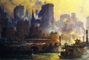 The Wall Street Ferry Slip by Colin Campbell Cooper Oil Painting