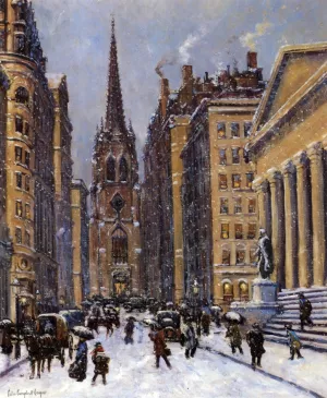 Wall Street Facing Trinity Church by Colin Campbell Cooper Oil Painting