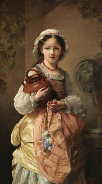 A La Fontaine by Comtesse Jeanne Bole - Hand-Painted Oil Painting Reproduction