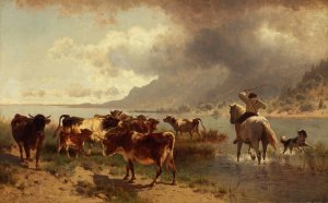 Rinderherde an einem Seeufer by Conrad Buhlmayer Oil Painting