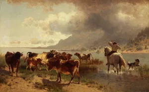 Rinderherde an einem Seeufer by Conrad Buhlmayer Oil Painting