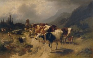 Viehabtrieb by Conrad Buhlmayer Oil Painting