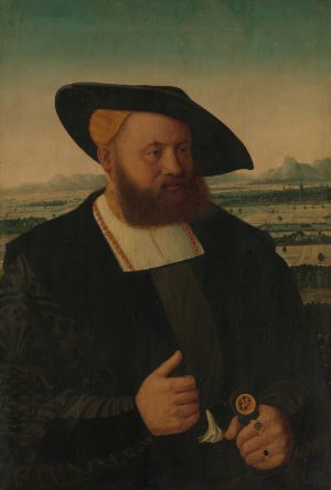 Portrait of a Man with a Moor's Head on His Signet Ring by Conrad Faber Von Kreuznach Oil Painting