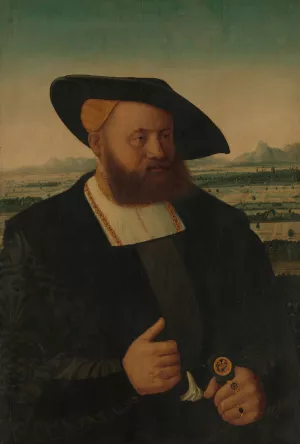 Portrait of a Man with a Moor's Head on His Signet Ring by Conrad Faber Von Kreuznach Oil Painting