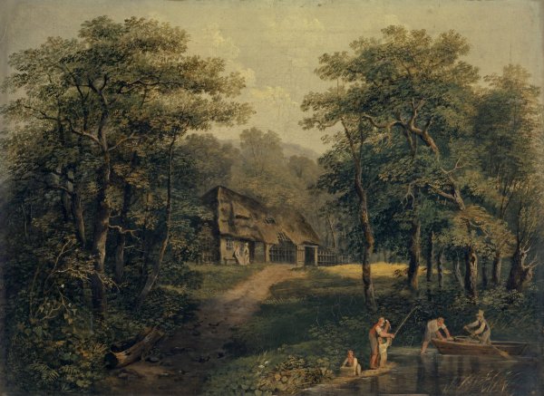 Main Product Photo of Farm by the Water Painting by Conrad Gessner