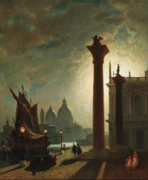 Die Granitsaulen auf der Piazzetta in Venedig by Conrad Hoff Oil Painting
