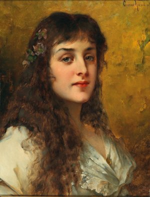 Bildnis einer Dame mit Schneerosen im Haar by Conrad Kiesel Oil Painting