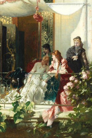 On The Balcony by Conrad Kiesel Oil Painting