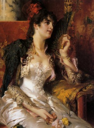Senorita with a Fan by Conrad Kiesel Oil Painting