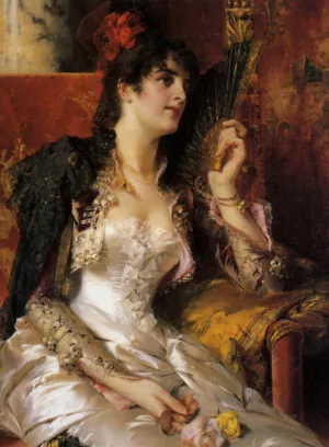 Senorita with a Fan Oil painting by Conrad Kiesel