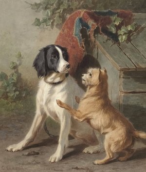 Twee honden bij een hok by Conradijn Cunaeus Oil Painting