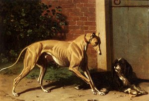 A Greyhound And A Shepherd Dog by Conradyn Cunaeus Oil Painting