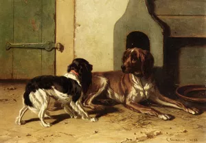 A King Charles Spaniel and a Drentse Partridge Dog by Conradyn Cunaeus - Oil Painting Reproduction