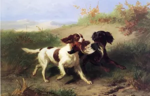 Two Spaniels in a Landscape painting by Conradyn Cunaeus