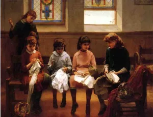 The Sewing School by Constant Mayer - Oil Painting Reproduction