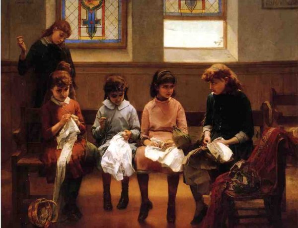 Main Product Photo of The Sewing School Painting by Constant Mayer