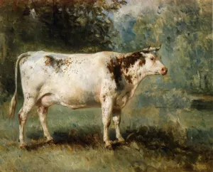 A Cow in a Landscape by Constant Troyon - Oil Painting Reproduction