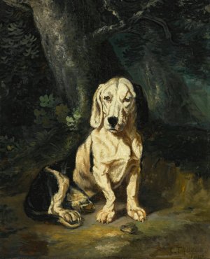 A Seated Basset Hound by Constant Troyon Oil Painting