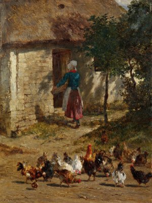 Huhner vor einem Bauernhaus by Constant Troyon Oil Painting