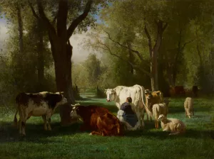Landscape With Cattle And Sheep by Constant Troyon Oil Painting