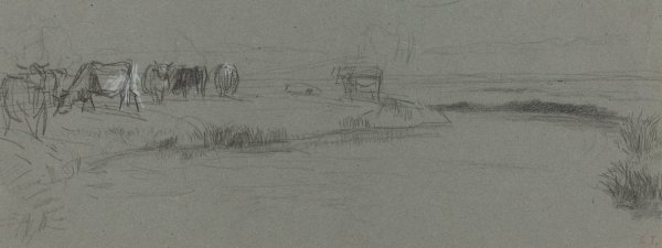Main Product Photo of River Bank with Cattle  Painting by Constant Troyon