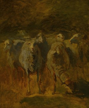 Unfinished Study of Sheep by Constant Troyon Oil Painting