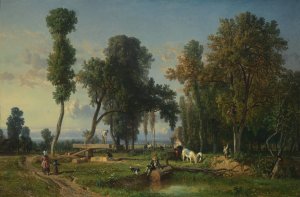 View at La Ferte-Saint-Aubin, near Orleans by Constant Troyon Oil Painting