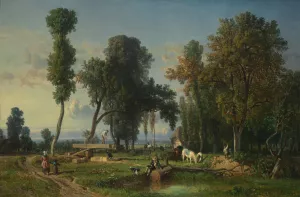 View at La Ferte-Saint-Aubin, near Orleans by Constant Troyon Oil Painting