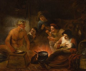 Satyr among peasants by Constantijn Daniel Van Renesse Oil Painting