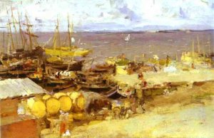 Arkhangelsk Port on Dvina by Constantin Alexeevich Korovin Oil Painting