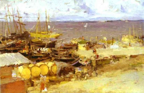 Arkhangelsk Port on Dvina by Constantin Alexeevich Korovin - Hand-Painted Oil Painting Reproduction