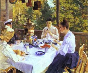 At a Tea Table Oil painting by Constantin Alexeevich Korovin