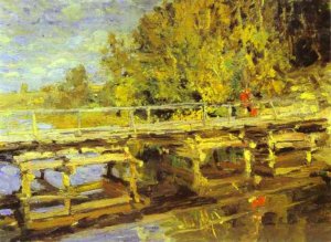 Autumn. On Bridge by Constantin Alexeevich Korovin Oil Painting