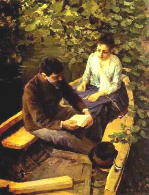 In a Boat Portrait of the Artist Maria Yakunchikova and Self-Portrait by Constantin Alexeevich Korovin Oil Painting