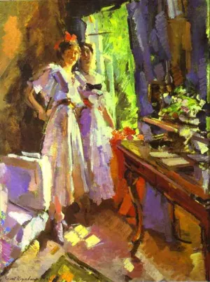 In Front of the Open Window by Constantin Alexeevich Korovin Oil Painting