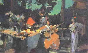 On a Terrace. Evening in the Coutry by Constantin Alexeevich Korovin Oil Painting