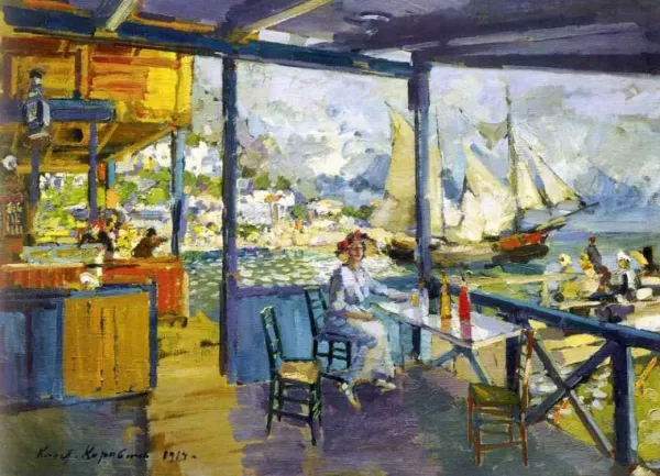 Pier in Gurzuf Oil painting by Constantin Alexeevich Korovin