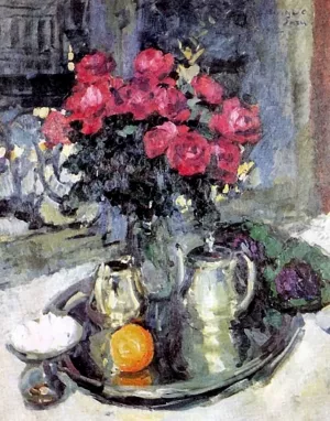 Roses and Violets by Constantin Alexeevich Korovin Oil Painting