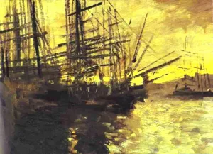 Ships in Marseilles Port. painting by Constantin Alexeevich Korovin