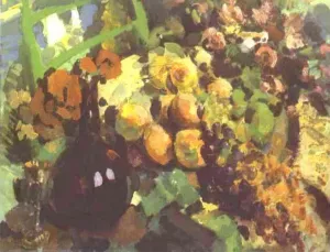 Still Life, Wine and Fruit Oil painting by Constantin Alexeevich Korovin